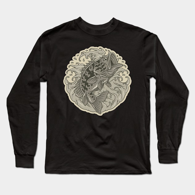 LARGE MOUTH BASS JAPAN TATTOO STYLE T-SHIRT DESIGN Long Sleeve T-Shirt by dagger666